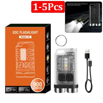 1-5 шт. Светодиодный фонарик EDC, мини портативный брелок, ультрафиолетовый фонарь 900LM V3, карманный фонарь для кемпинга, перезаряжаемая рабочая лампа типа C
