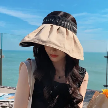 2023 Корейская шляпа Женская С Виниловыми буквами, Солнцезащитный козырек, Солнцезащитная шляпа Для летних путешествий на открытом воздухе, Солнцезащитная шляпа с большими полями, Новинка