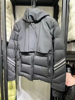 34 зимняя мужская утепленная пуховая куртка с капюшоном, молодежный тренд, свободное короткое пуховое пальто в дизайнерском стиле.
