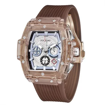 Спортивные часы PINTIME, модный бренд Choronograph, кварцевые часы для мужчин, модные мужские наручные часы с силиконовым ремешком и датой