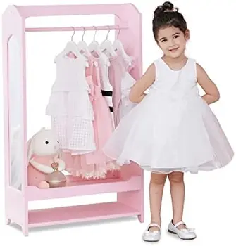 Windsor Wooden Dress Up Storage, Органайзер для детских костюмов, Центральный Открытый подвесной шкаф, шкаф-купе с крючками и зеркалом -