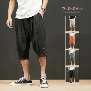 Мужские летние свободные повседневные шорты, мужские дышащие Корейские короткие брюки с вышивкой и прямыми штанинами, большие размеры Пляжных шорт для бега трусцой и фитнеса