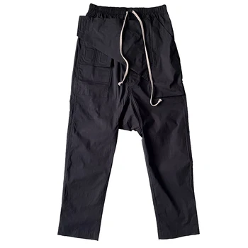 Мужские Повседневные спортивные брюки Rick с эластичным поясом на шнурке, винтажные женские брюки-карго RO Owens, уличная одежда на молнии, высокие уличные брюки-карго на молнии