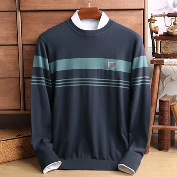Высококачественный полосатый мужской свитер с круглым вырезом, весна и осень, Новая корейская повседневная трикотажная футболка, жаккардовый пуловер с персонализированной надписью