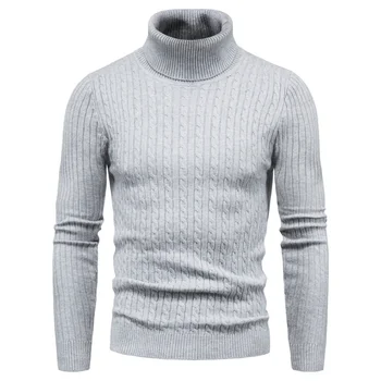 Осенне-зимний теплый однотонный свитер с высоким воротом, мужской свитер, тонкий пуловер, мужской вязаный свитер, нижняя рубашка