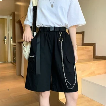 Корейские винтажные Свободные Однотонные шорты-карго Mujer, летние Гранжевые брюки с высокой талией, прямые широкие брюки Y2k E-Girl, женские брюки