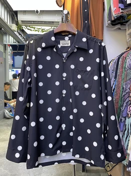 Wacko Maria Осенние новые рубашки в горошек для мужчин Черный Серый Свободная Модная Высококачественная мужская одежда