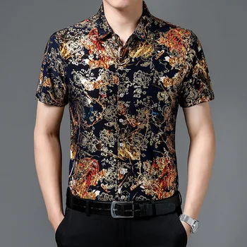 Мужская рубашка в цветочек, летние Новые модные рубашки с граффити, Персонализированная Повседневная блузка с коротким рукавом для ночного клуба, Праздничные Деловые Гавайи