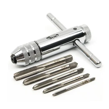 Регулируемый серебряный гаечный ключ с храповым механизмом с Т-образной ручкой для M3-M8, 3 мм-8 мм, машинный винт с метрической резьбой, Т-образный кран