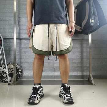 Сшитые контрастные нейлоновые шорты с сеткой на шнурке для мужчин, летние шорты, пляжные шорты оверсайз, короткие спортивные штаны из тонкой сетки
