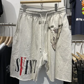 Летние новые спортивные штаны Saint Michael American с винтажным принтом в стиле хип-хоп, шорты с завитками по краю, мужская уличная мода