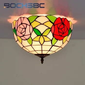 BOCHSBC Стекло Тиффани 12-дюймовый подвесной светильник в пасторальном стиле с розами в стиле деко столовая спальня проход прихожая ванная комната потолочный светильник