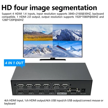 Видеостена 4x1, процессор для многоэкранной прошивки 4K HD 1080P, устройство для сращивания телевизоров, KVM, совместимое с HDMI