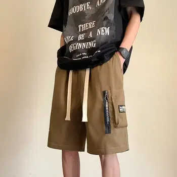 Шорты с карманами Y2K Cargo Shorts Уличная одежда 2023 Новые мужские летние шорты с однотонным принтом Повседневные шорты длиной до колен Мужская мода